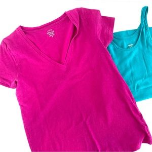 JCREW Womens Medium Purple Vneck Short Sleeve Tshirt Teal Tank Top Bundle L8